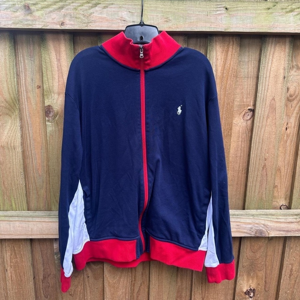 Polo Ralph Lauren navy blue & red zip up track jacket Size XL